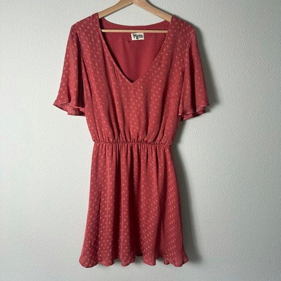 Show Me Your MuMu Dresses & Skirts - Show Me Your MuMu Anastasia Mini Polka Dot Dress Sangria Pink Flutter Sleeve M